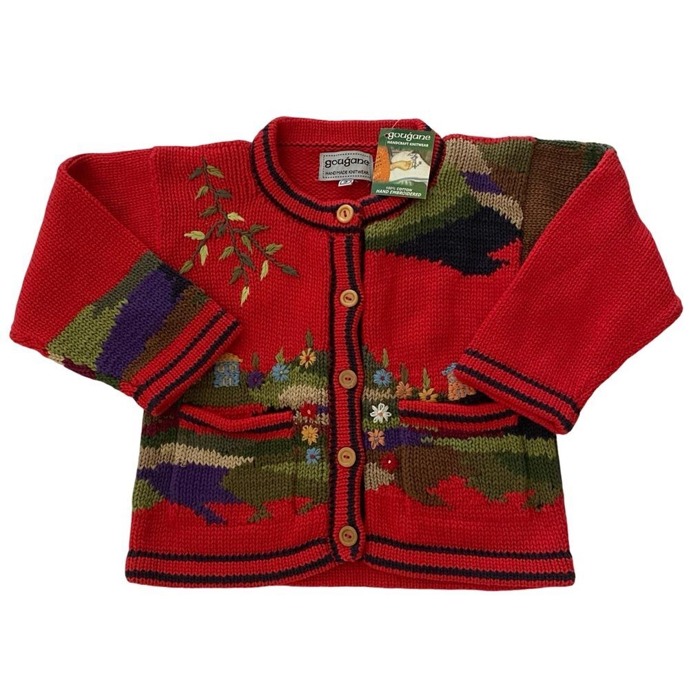 New Gougane Hand Made Knitwear Embroidered Sweater Cardigan Size 3